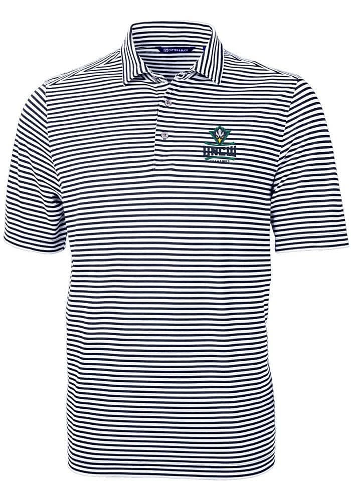Cutter and Buck UNCW Seahawks Mens Navy Blue Virtue Eco Pique Stripe Short Sleeve Polo