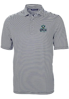 Cutter and Buck UNCW Seahawks Mens Navy Blue Virtue Eco Pique Stripe Short Sleeve Polo