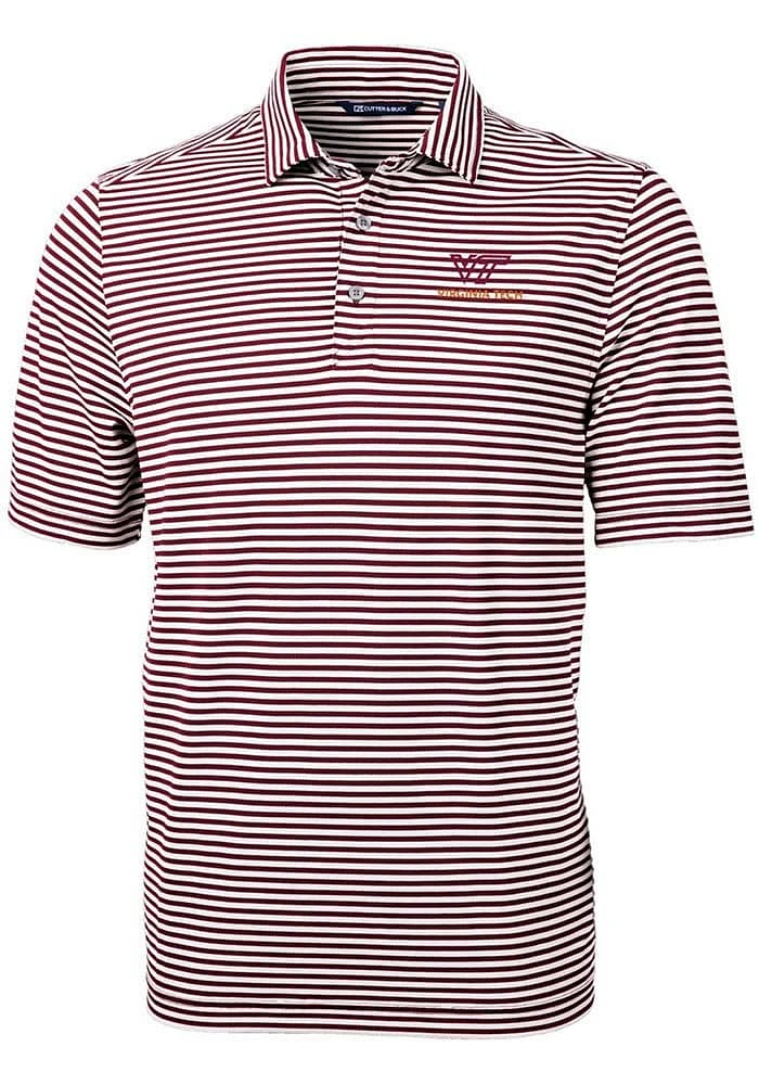 Cutter and Buck Virginia Tech Hokies Mens Virtue Eco Pique Stripe Short Sleeve Polo