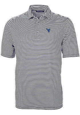 Cutter and Buck West Virginia Mountaineers Mens Navy Blue Virtue Eco Pique Stripe Short Sleeve Pol..