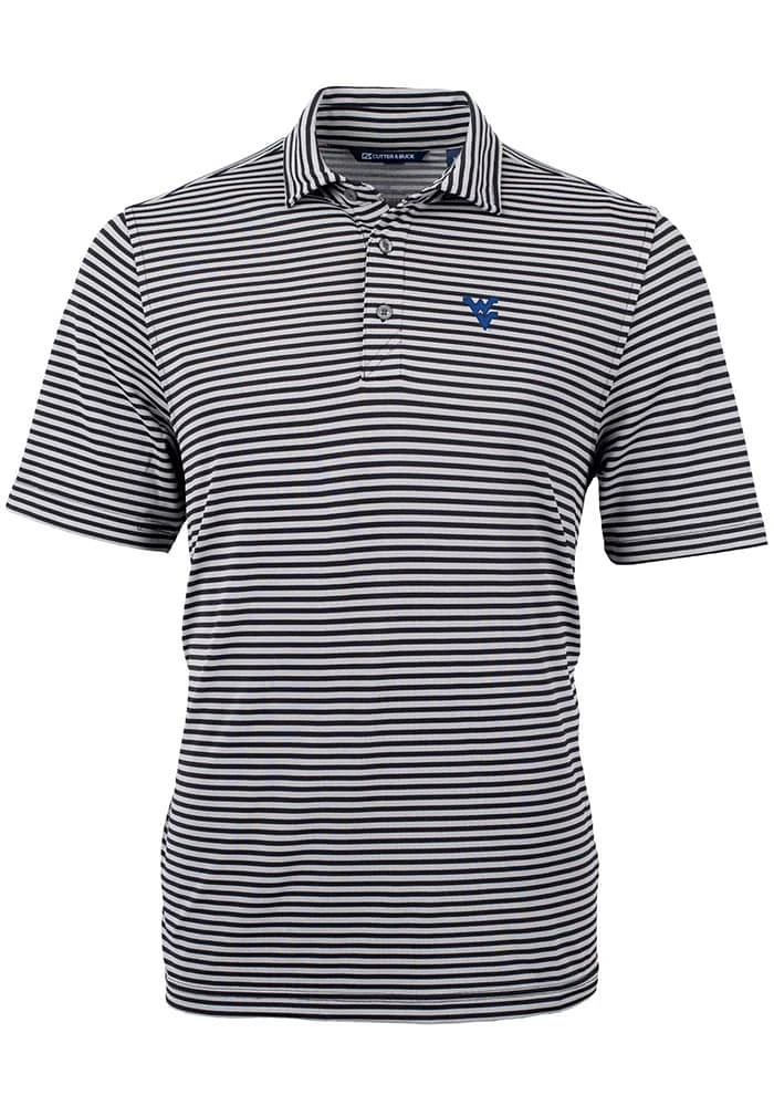 Cutter and Buck West Virginia Mountaineers Mens Black Virtue Eco Pique Stripe Short Sleeve Polo