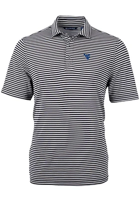 Cutter and Buck West Virginia Mountaineers Mens Black Virtue Eco Pique Stripe Short Sleeve Polo