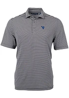 Cutter and Buck West Virginia Mountaineers Mens Black Virtue Eco Pique Stripe Short Sleeve Polo