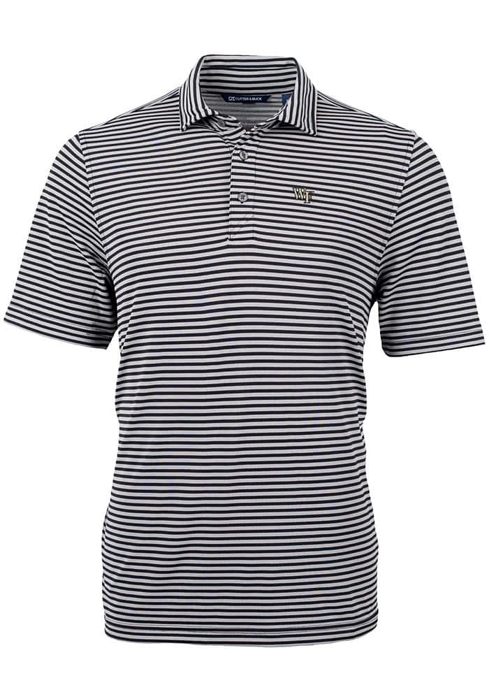 Cutter and Buck Wake Forest Demon Deacons Mens Black Virtue Eco Pique Stripe Short Sleeve Polo