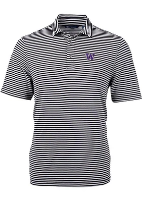 Mens Washington Huskies Cutter and Buck Virtue Eco Pique Stripe Short Sleeve Polo Shirt