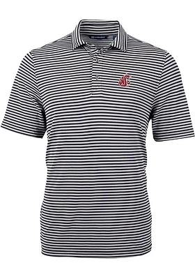 Cutter and Buck Washington State Cougars Mens Black Virtue Eco Pique Stripe Short Sleeve Polo