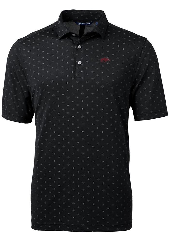 Cutter and Buck Arkansas Razorbacks Mens Black Virtue Eco Pique Tile Short Sleeve Polo