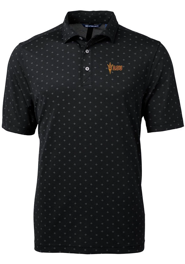 Cutter and Buck Arizona State Sun Devils Mens Black Virtue Eco Pique Tile Short Sleeve Polo