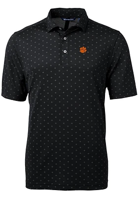 Cutter and Buck Clemson Tigers Mens Black Virtue Eco Pique Tile Short Sleeve Polo