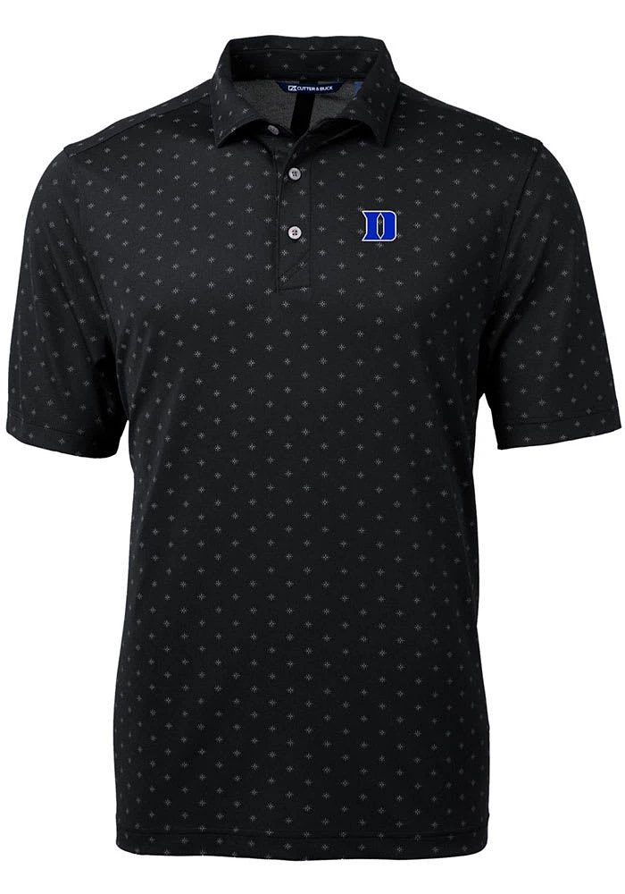 Cutter and Buck Duke Blue Devils Mens Black Virtue Eco Pique Tile Short Sleeve Polo