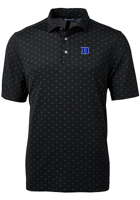 Cutter and Buck Duke Blue Devils Mens Black Virtue Eco Pique Tile Short Sleeve Polo