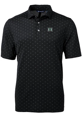 Cutter and Buck Hawaii Warriors Mens Black Virtue Eco Pique Tile Short Sleeve Polo