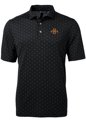 Cutter and Buck Iowa State Cyclones Mens Black Virtue Eco Pique Tile Short Sleeve Polo