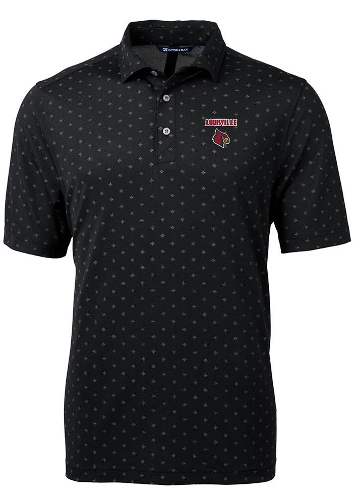 Cutter and Buck Louisville Cardinals Mens Black Virtue Eco Pique Tile Short Sleeve Polo