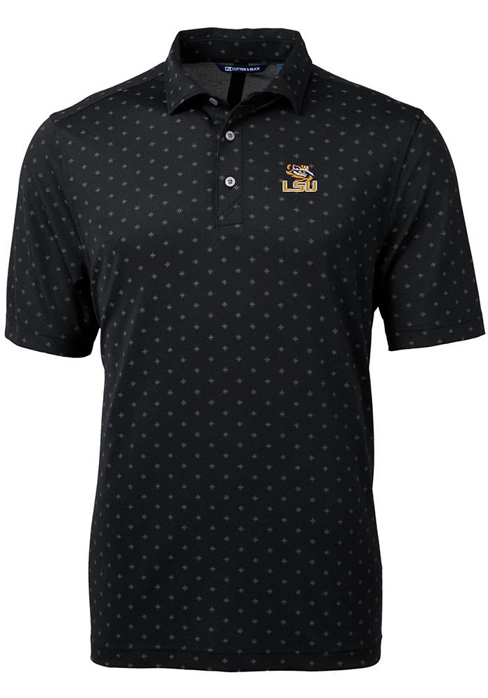 Cutter and Buck LSU Tigers Mens Black Virtue Eco Pique Tile Short Sleeve Polo