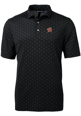 Mens Maryland Terrapins Black Cutter and Buck Virtue Eco Pique Tile Short Sleeve Polo Shirt