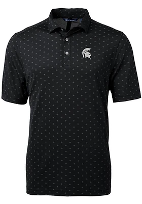 Cutter and Buck Michigan State Spartans Mens Black Virtue Eco Pique Tile Short Sleeve Polo