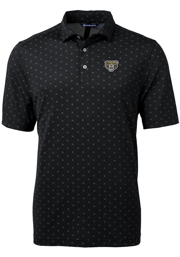 Cutter and Buck Oakland University Golden Grizzlies Mens Black Virtue Eco Pique Tile Short Sleev..