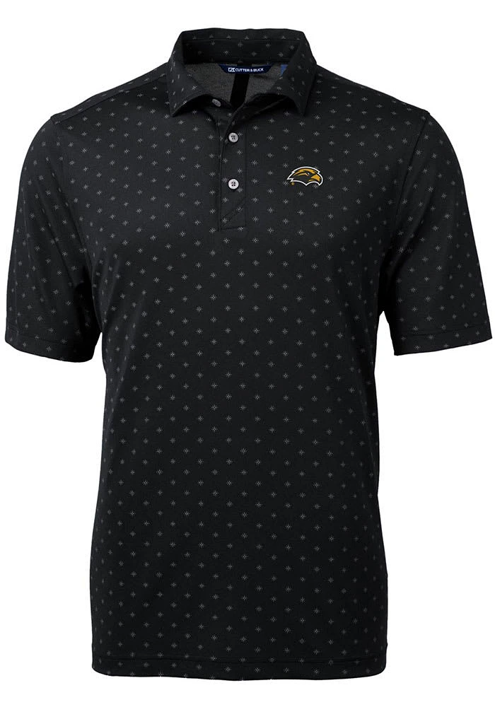 Cutter and Buck Southern Mississippi Golden Eagles Mens Black Virtue Eco Pique Tile Short Sleeve..