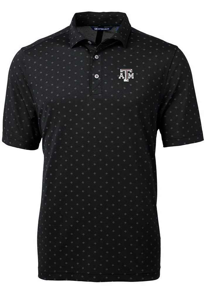 Cutter and Buck Texas A&M Aggies Mens Black Virtue Eco Pique Tile Short Sleeve Polo