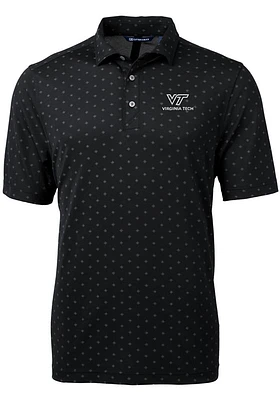 Cutter and Buck Virginia Tech Hokies Mens Black Virtue Eco Pique Tile Short Sleeve Polo