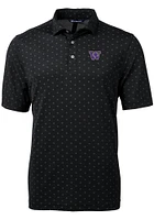 Mens Washington Huskies Black Cutter and Buck Virtue Eco Pique Tile Short Sleeve Polo Shirt