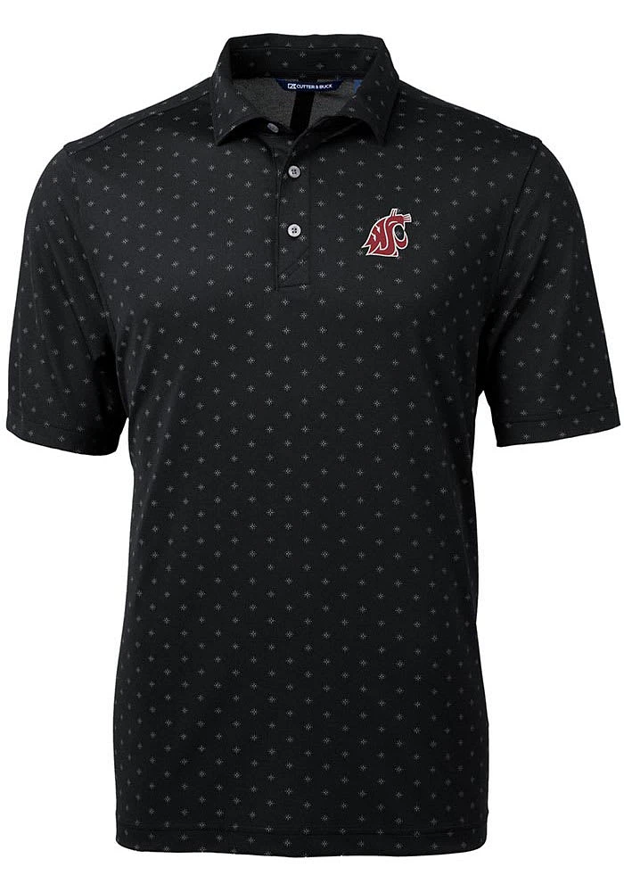 Cutter and Buck Washington State Cougars Mens Black Virtue Eco Pique Tile Short Sleeve Polo