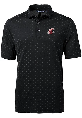 Cutter and Buck Washington State Cougars Mens Black Virtue Eco Pique Tile Short Sleeve Polo