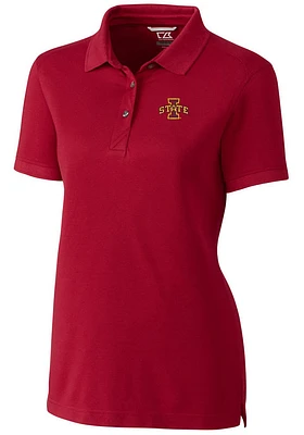 Cutter and Buck Iowa State Cyclones Womens Red Advantage Pique Short Sleeve Polo Shirt