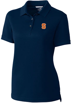 Cutter and Buck Syracuse Orange Womens Navy Blue Advantage Pique Short Sleeve Polo Shirt