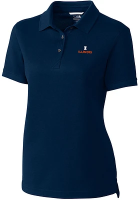 Cutter and Buck Illinois Fighting Illini Womens Navy Blue Advantage Pique Short Sleeve Polo Shirt