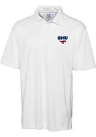 Cutter and Buck SMU Mustangs Mens White Genre Short Sleeve Polo