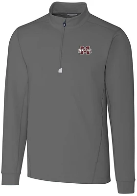 Cutter and Buck Mississippi State Bulldogs Mens Grey Traverse Stretch Long Sleeve Qtr Zip Pullov..