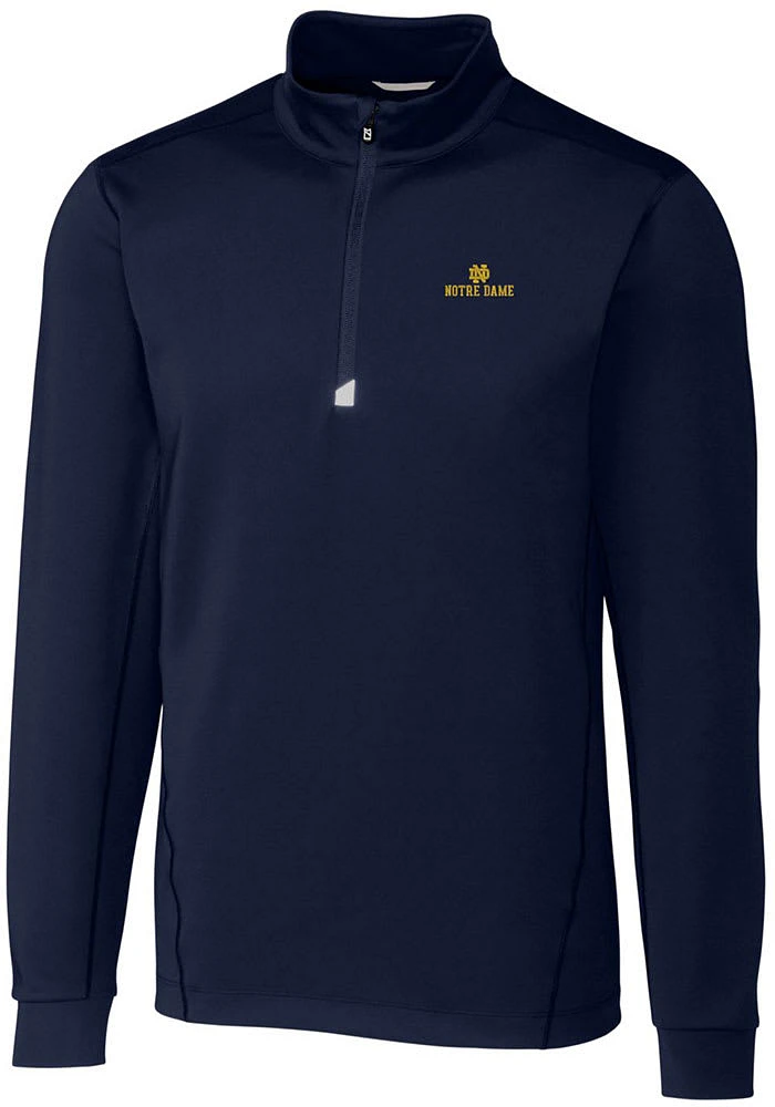 Cutter and Buck Notre Dame Fighting Irish Mens Navy Blue Traverse Stretch Long Sleeve Qtr Zip Pull..