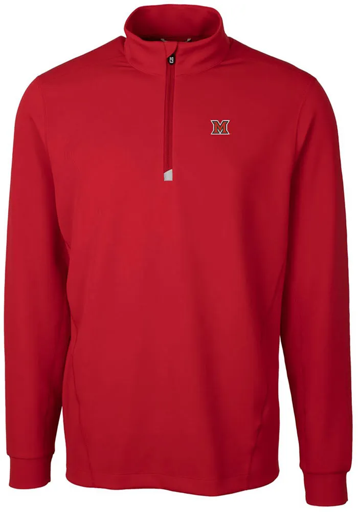 Cutter and Buck Miami RedHawks Mens Red Traverse Stretch Long Sleeve Qtr Zip Pullover