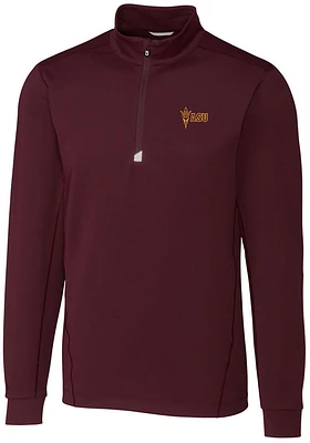 Cutter and Buck Arizona State Sun Devils Mens Maroon Traverse Stretch Long Sleeve Qtr Zip Pullov..