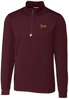 Cutter and Buck Arizona State Sun Devils Mens Maroon Traverse Stretch Long Sleeve Qtr Zip Pullov..