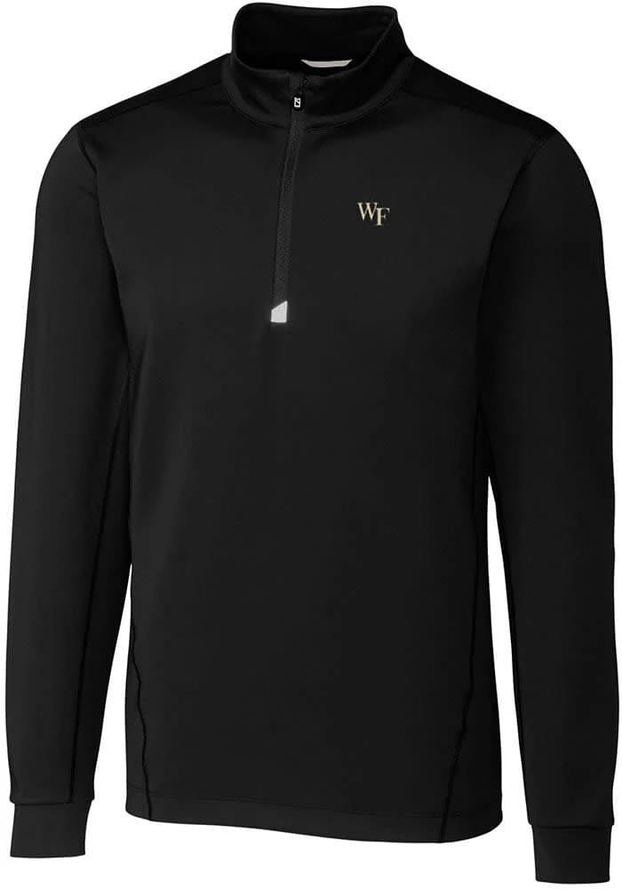 Cutter and Buck Wake Forest Demon Deacons Mens Black Traverse Stretch Long Sleeve Qtr Zip Pullover