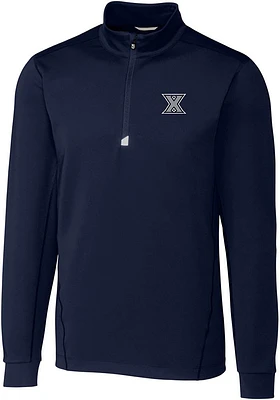 Cutter and Buck Xavier Musketeers Mens Navy Blue Traverse Long Sleeve 1/4 Zip Pullover