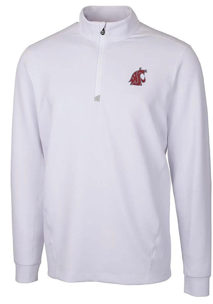 Cutter and Buck Washington State Cougars Mens White Traverse Stretch Long Sleeve Qtr Zip Pullover