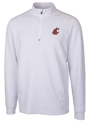 Cutter and Buck Washington State Cougars Mens White Traverse Stretch Long Sleeve Qtr Zip Pullover