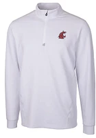 Cutter and Buck Washington State Cougars Mens White Traverse Stretch Long Sleeve Qtr Zip Pullover