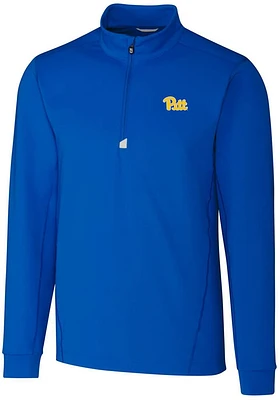Cutter and Buck Pitt Panthers Mens Blue Traverse Stretch Long Sleeve Qtr Zip Pullover