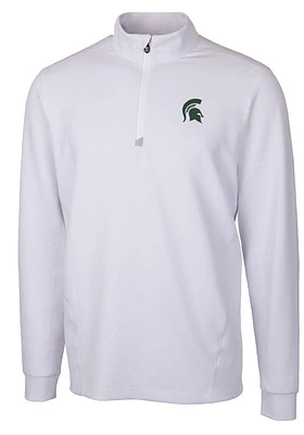 Cutter and Buck Michigan State Spartans Mens Traverse Stretch Long Sleeve Qtr Zip Pullover