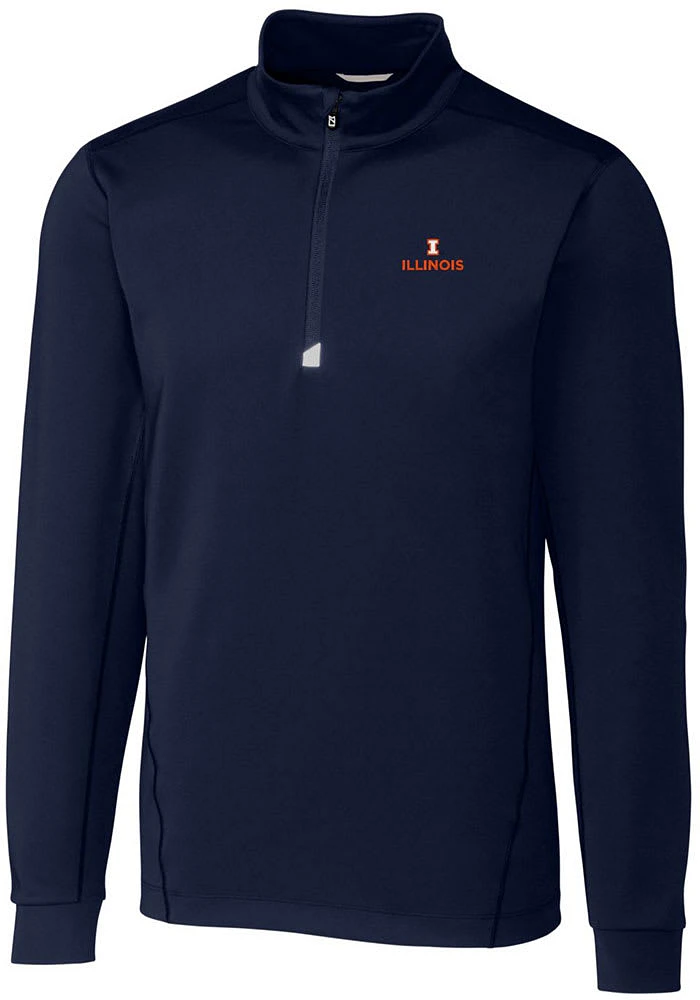 Mens Illinois Fighting Illini Navy Blue Cutter and Buck Traverse Stretch Qtr Zip Pullover