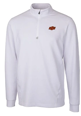 Cutter and Buck Oklahoma State Cowboys Mens White Traverse Stretch Long Sleeve Qtr Zip Pullover