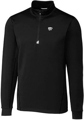 Cutter and Buck K-State Wildcats Mens Black Power Cat Traverse Stretch Long Sleeve Qtr Zip Pullove..