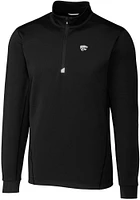 Cutter and Buck K-State Wildcats Mens Black Power Cat Traverse Stretch Long Sleeve Qtr Zip Pullove..
