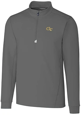 Cutter and Buck GA Tech Yellow Jackets Mens Traverse Stretch Long Sleeve Qtr Zip Pullover