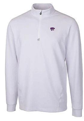 Cutter and Buck K-State Wildcats Mens White Traverse Stretch Long Sleeve Qtr Zip Pullover